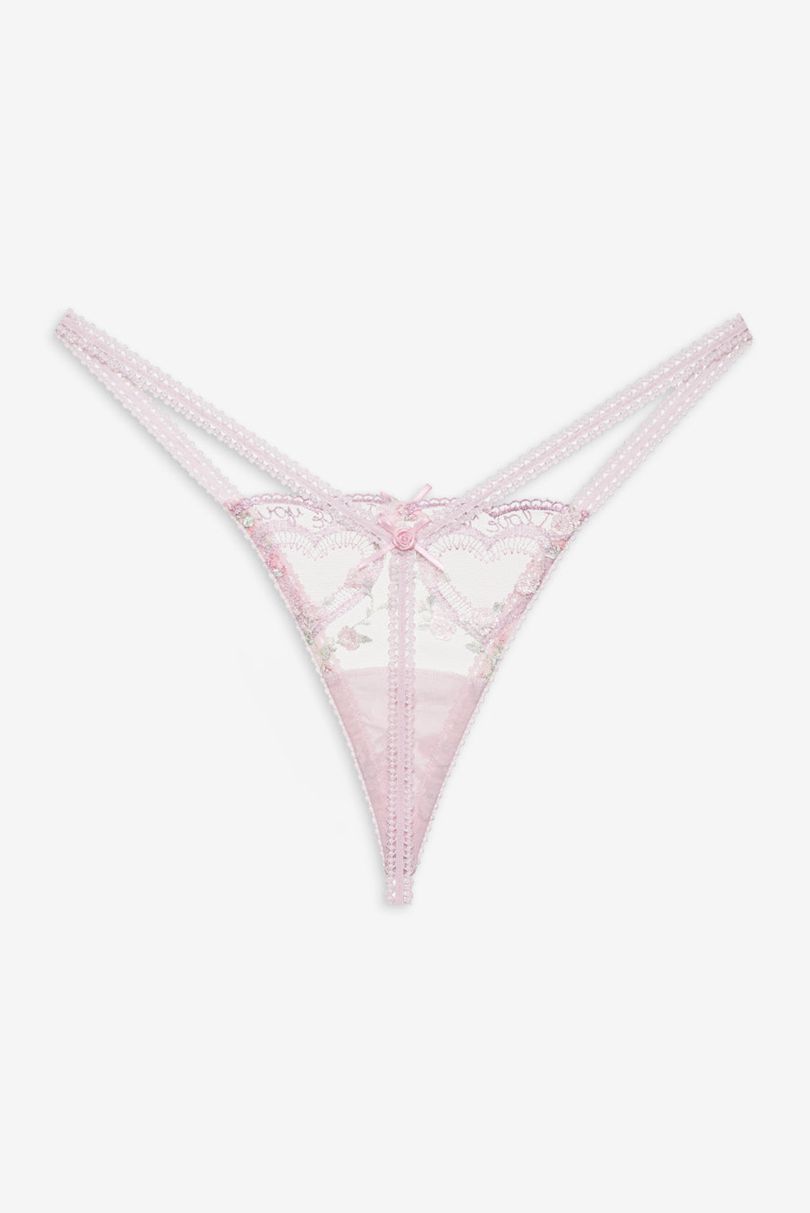 Pink For Love & Lemons Ily Embroidered Thong | US-LDEZ83425