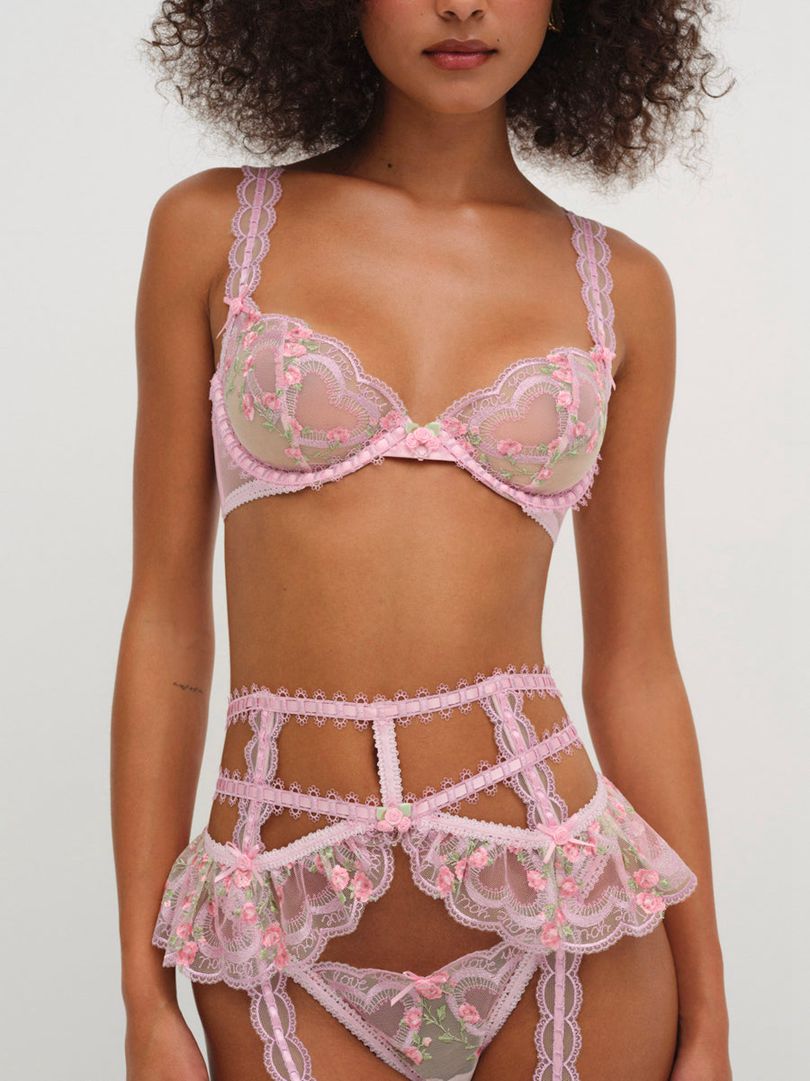 Pink For Love & Lemons Ily Embroidered Underwire Bra | US-SHCM76428