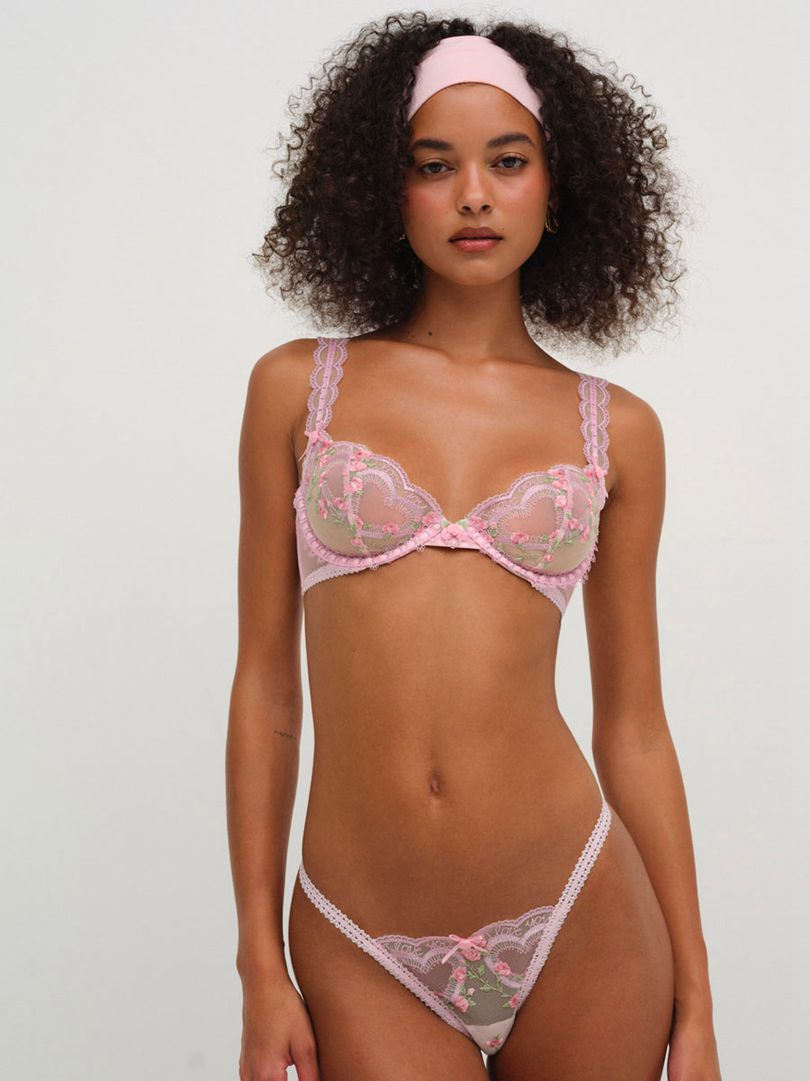 Pink For Love & Lemons Ily Embroidered Underwire Bra | US-SHCM76428