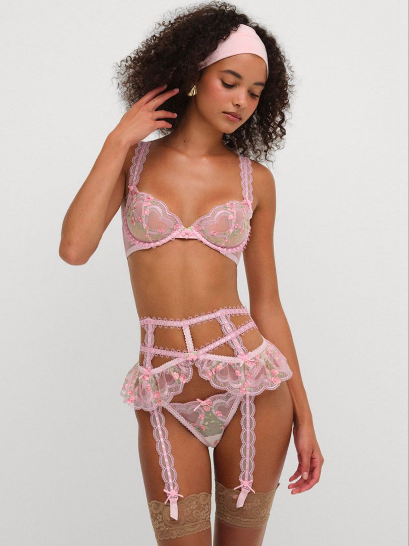 Pink For Love & Lemons Ily Embroidered Underwire Bra | US-SHCM76428