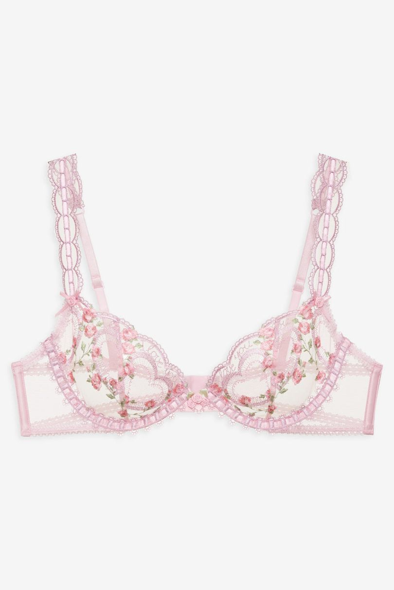 Pink For Love & Lemons Ily Embroidered Underwire Bra | US-SHCM76428