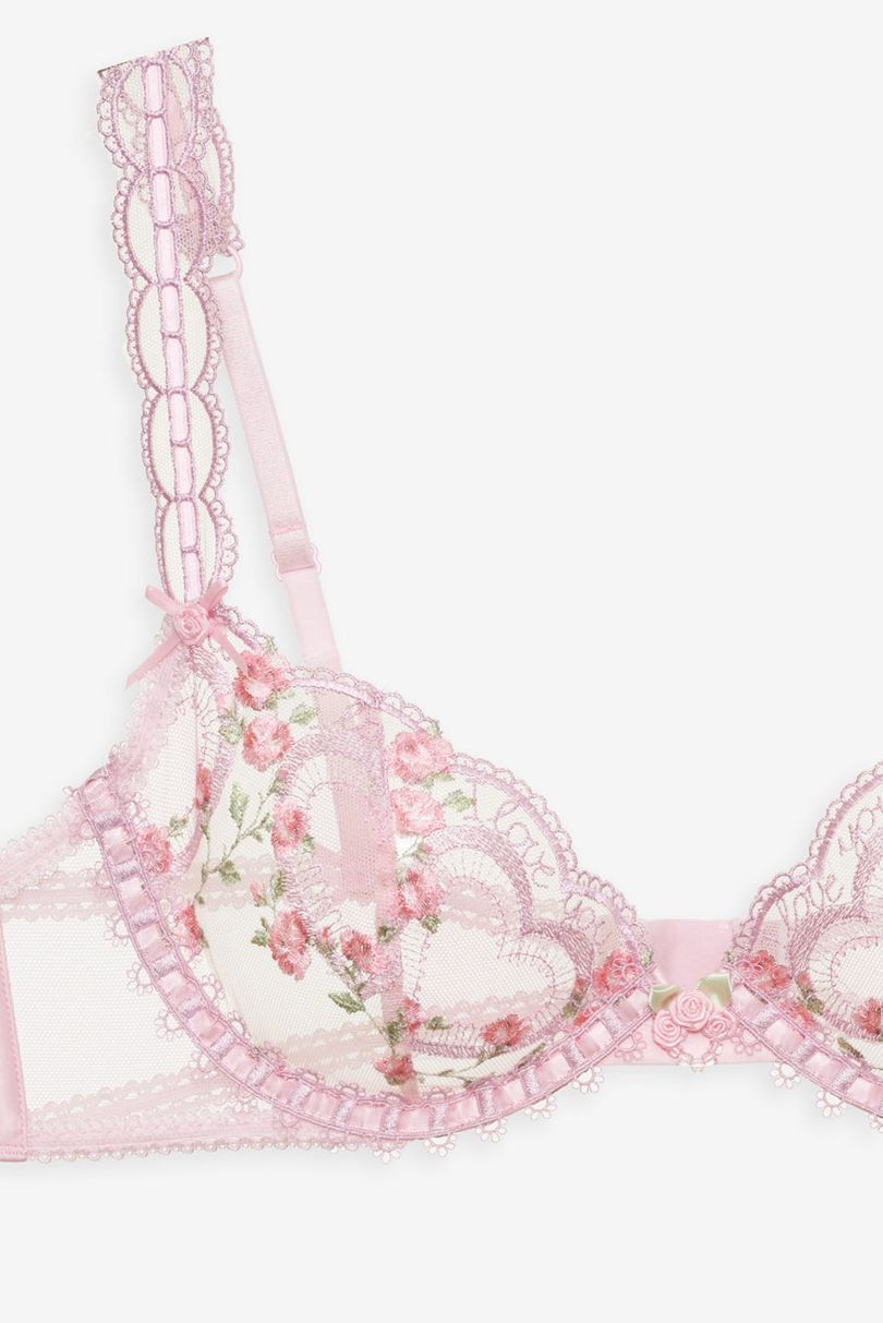 Pink For Love & Lemons Ily Embroidered Underwire Bra | US-SHCM76428