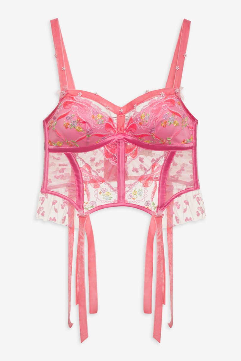 Pink For Love & Lemons Marietta Embroidered Bustier | US-CSAW51306