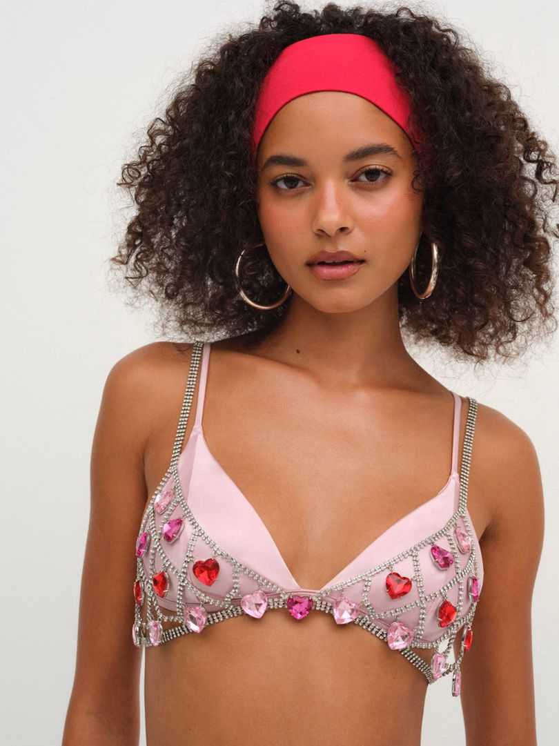 Pink For Love & Lemons Rhinestone Heart Bralette | US-KDWC12350