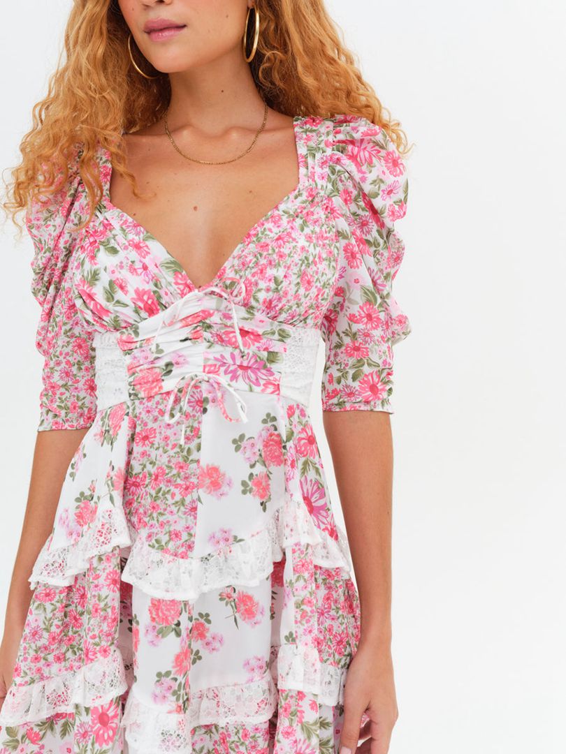 Pink For Love & Lemons Rosalyn Mini Dress | US-EOJD4237