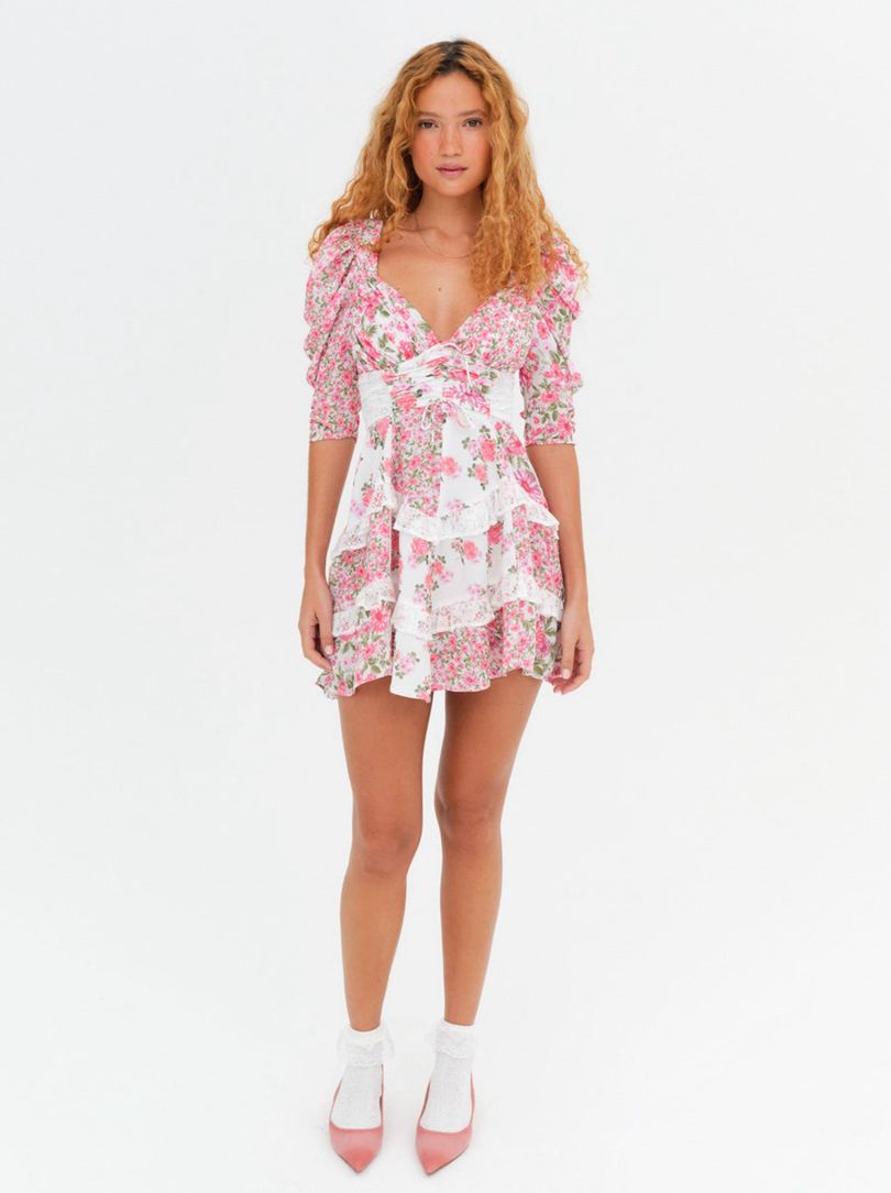 Pink For Love & Lemons Rosalyn Mini Dress | US-EOJD4237