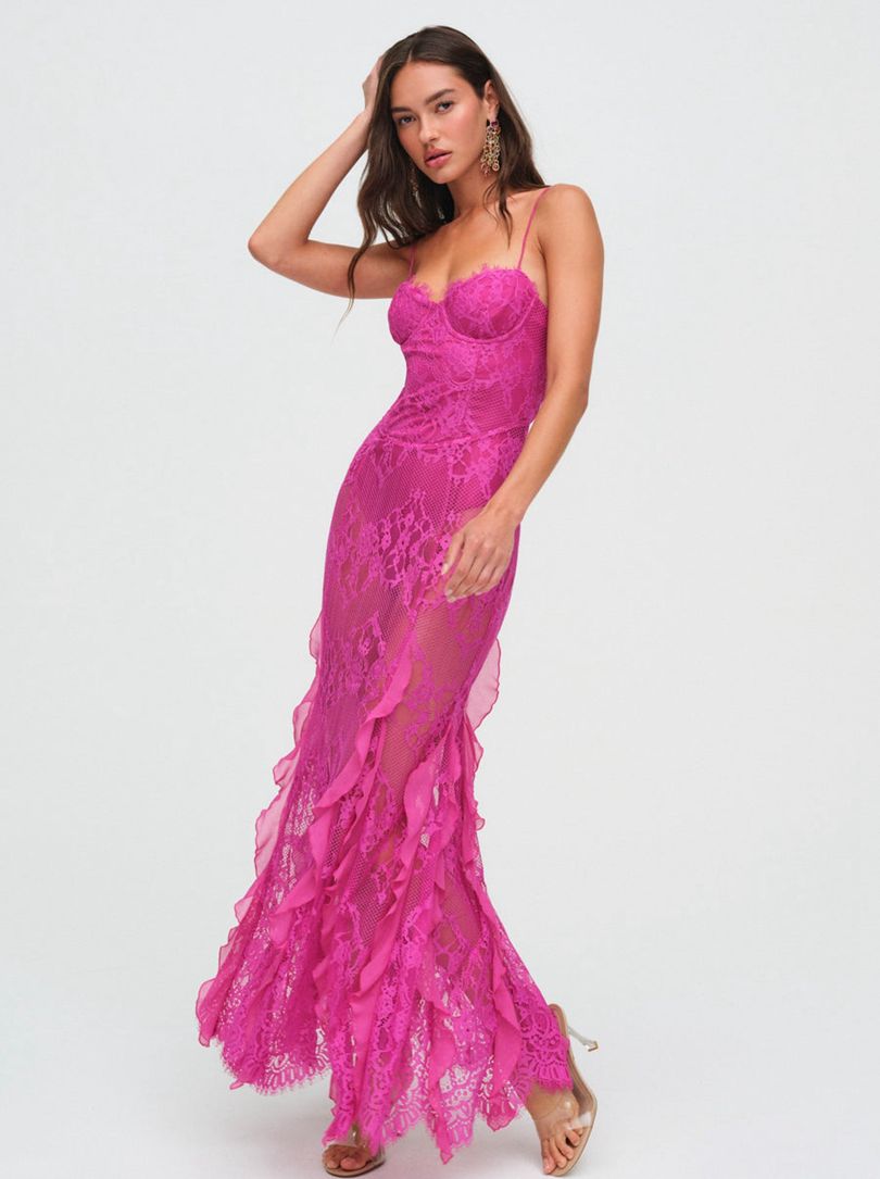 Pink For Love & Lemons Shirley Lace Maxi Dress | US-SAGP35807