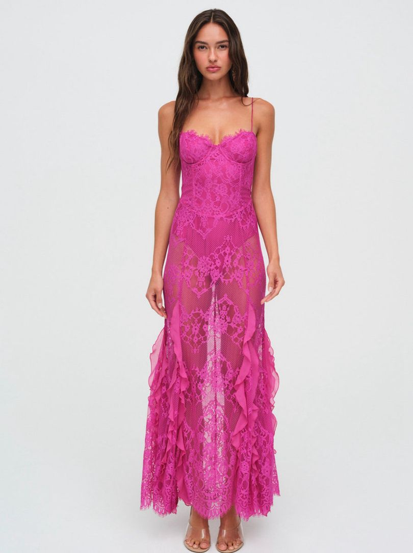 Pink For Love & Lemons Shirley Lace Maxi Dress | US-SAGP35807