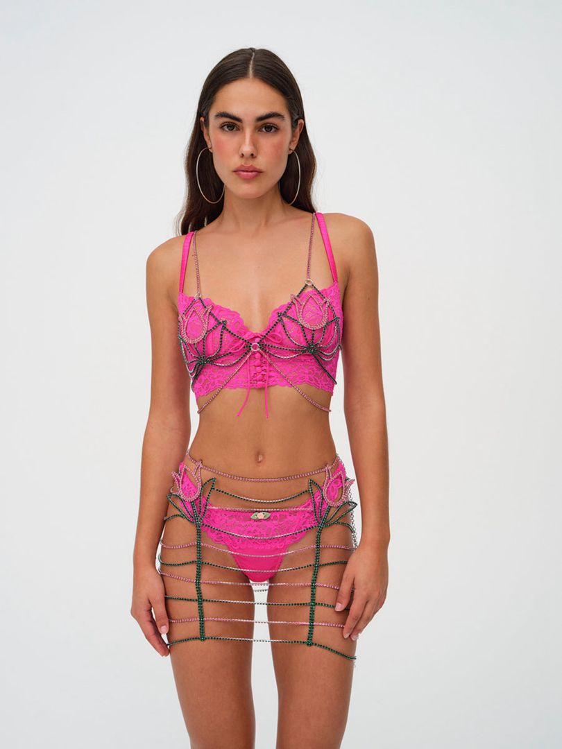 Pink For Love & Lemons Tulip Rhinestone Bralette | US-GZNV23870