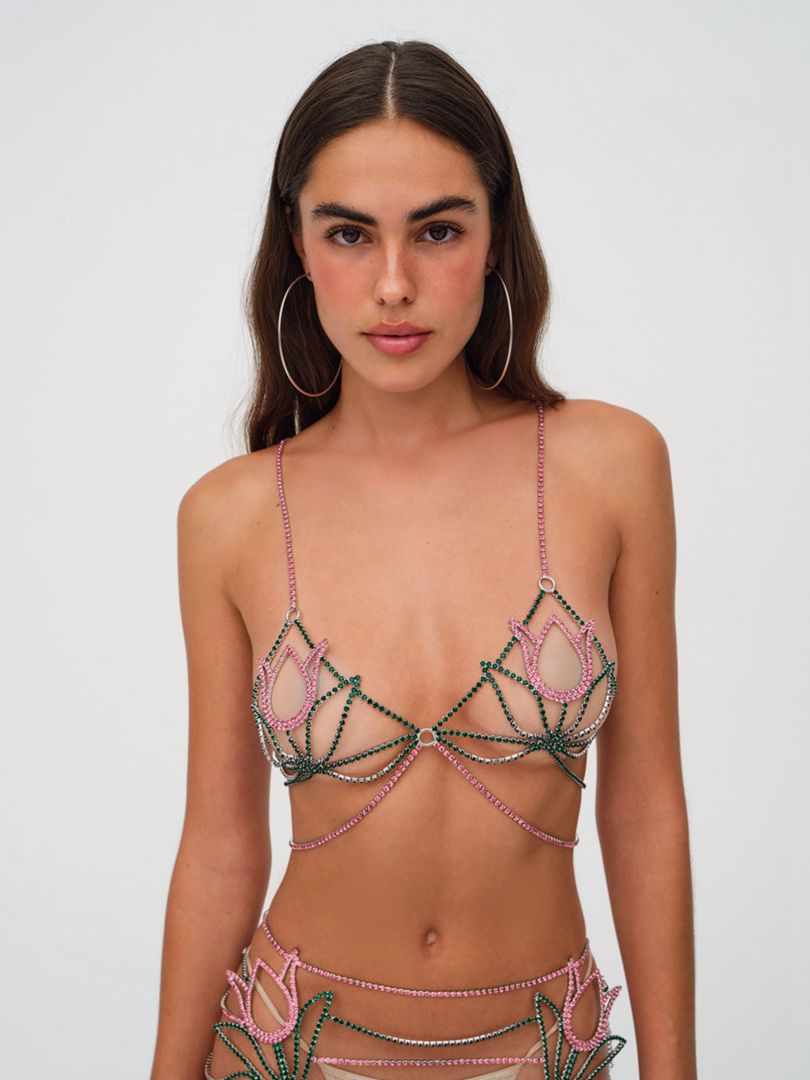 Pink For Love & Lemons Tulip Rhinestone Bralette | US-GZNV23870