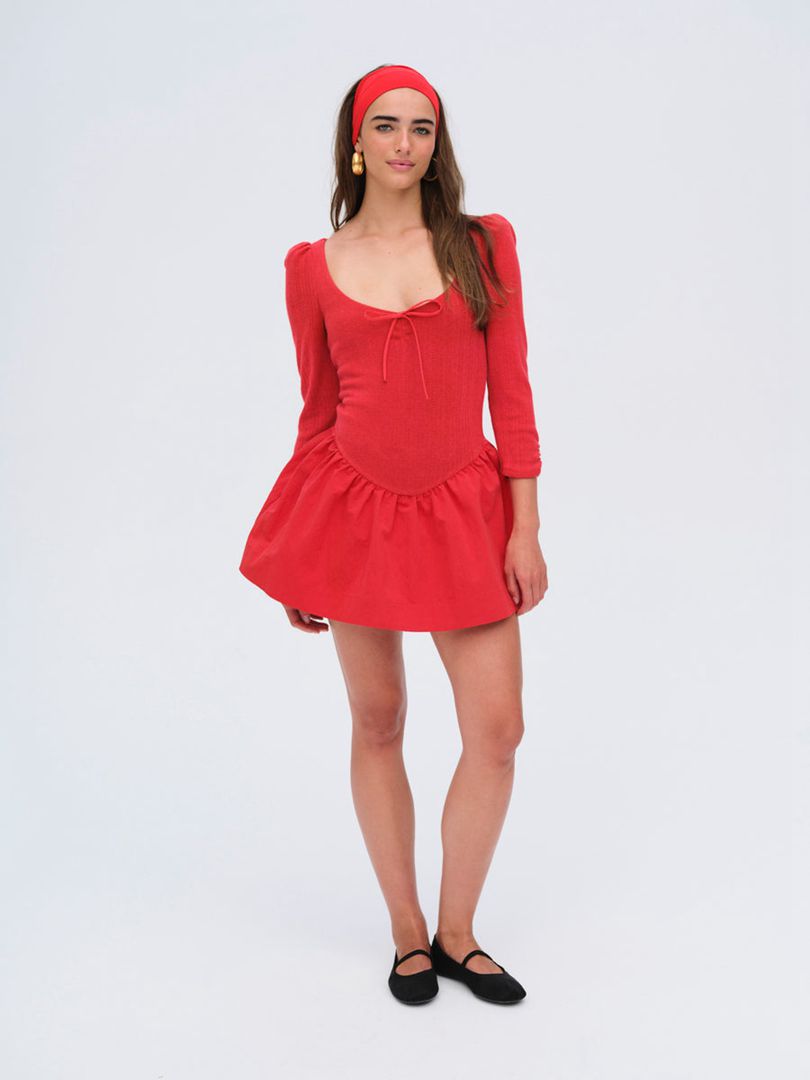 Red For Love & Lemons Aliyah Pointelle Mini Dress | US-VLMF79365