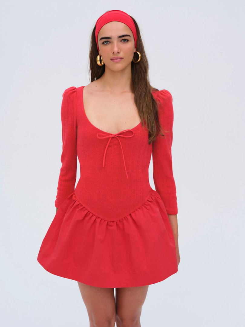 Red For Love & Lemons Aliyah Pointelle Mini Dress | US-VLMF79365