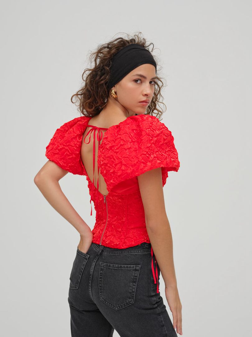 Red For Love & Lemons Frosted Organza Top | US-GBTV59361