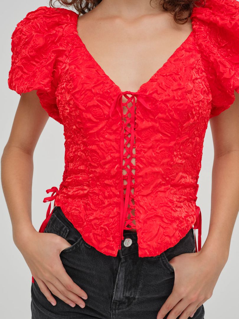 Red For Love & Lemons Frosted Organza Top | US-GBTV59361