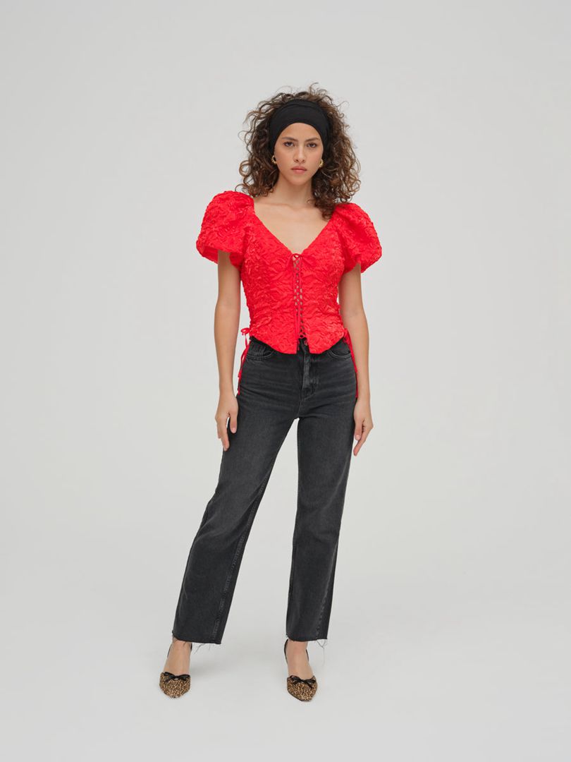 Red For Love & Lemons Frosted Organza Top | US-GBTV59361