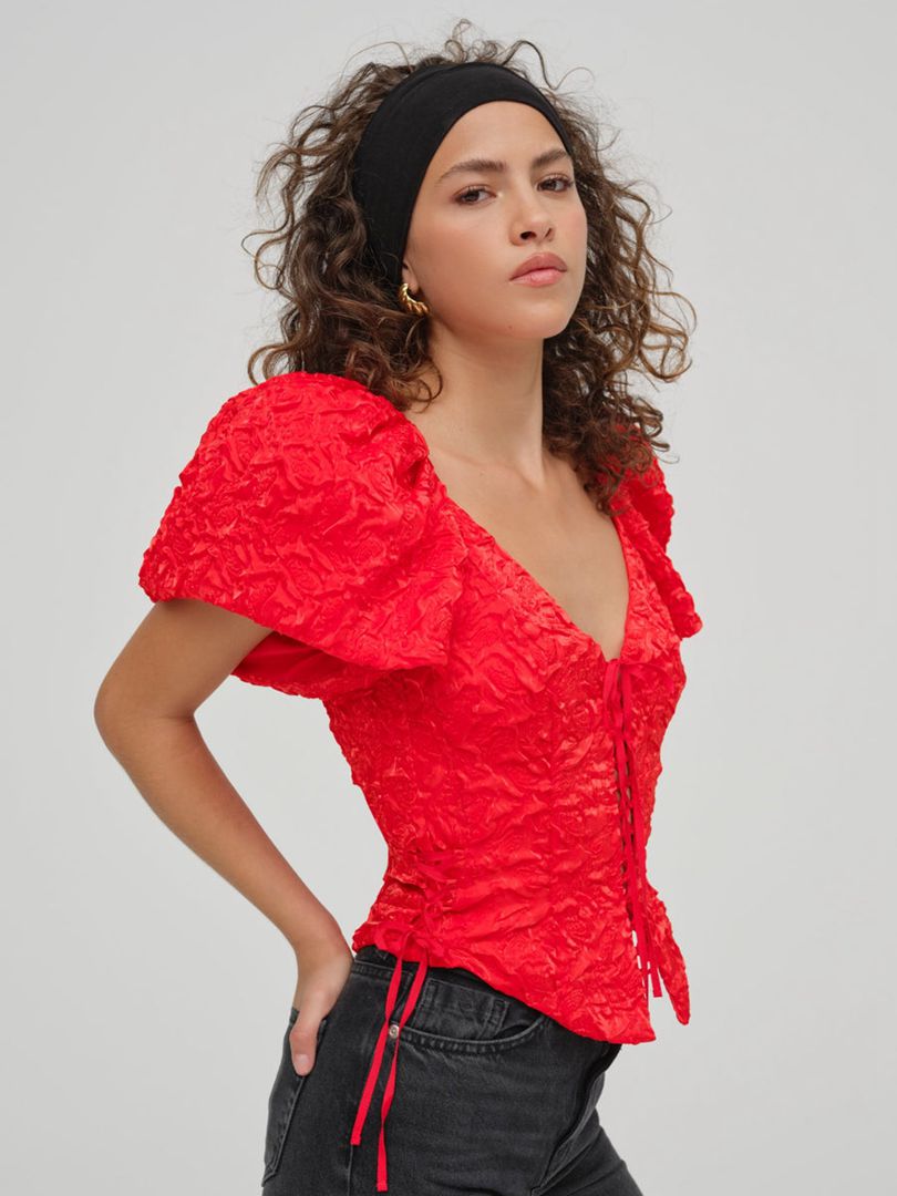 Red For Love & Lemons Frosted Organza Top | US-GBTV59361