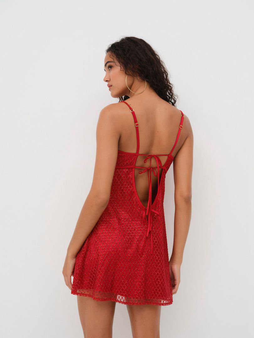 Red For Love & Lemons Glitter Slip Dress | US-ASWR37546