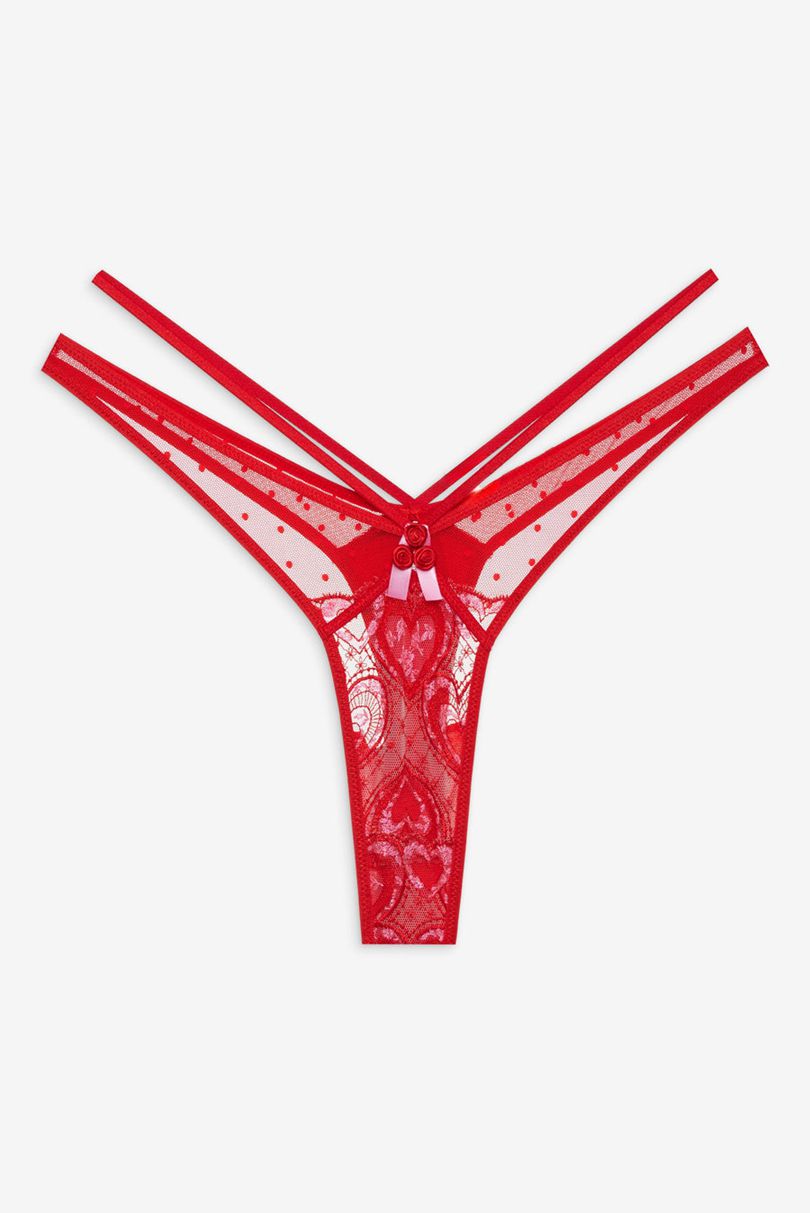 Red For Love & Lemons Heartbeat Lace Thong | US-KXCY15739