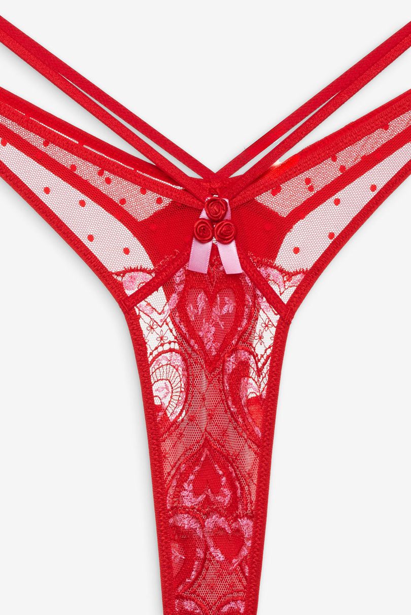 Red For Love & Lemons Heartbeat Lace Thong | US-KXCY15739