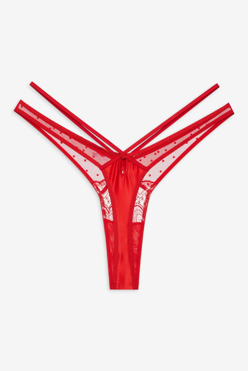 Red For Love & Lemons Heartbeat Lace Thong | US-KXCY15739