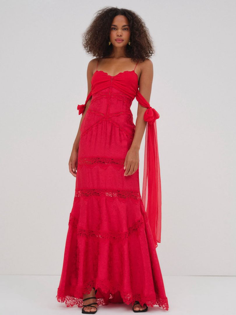 Red For Love & Lemons Rita Lace Gown Maxi Dress | US-MXIW23095