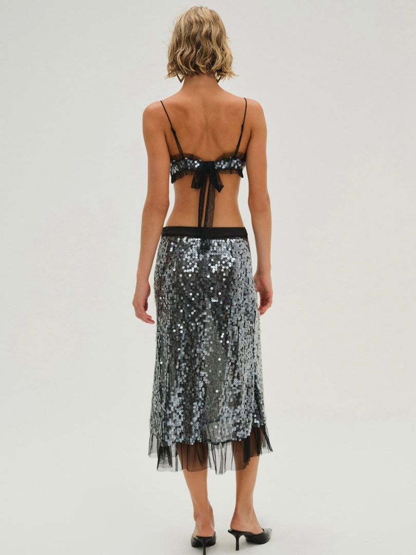 Silver For Love & Lemons Christelle Midi Skirt | US-QZRH38671