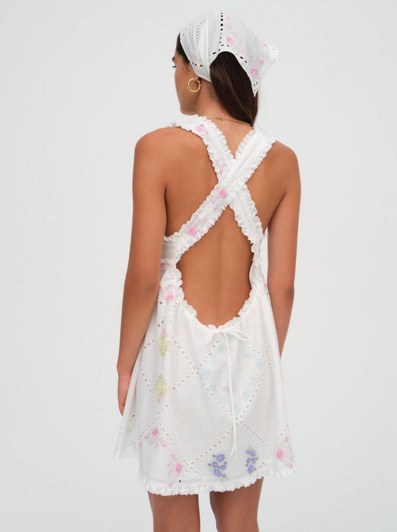 White For Love & Lemons Andrea Embroidered Mini Dress | US-GDBJ85693