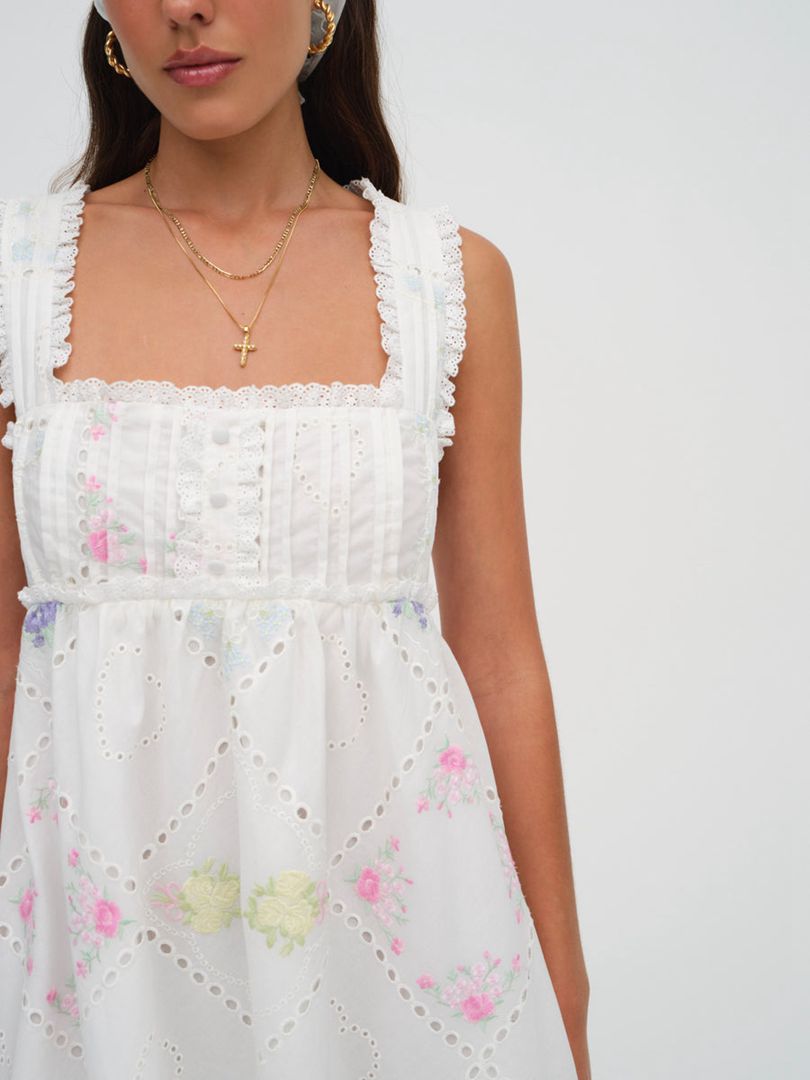 White For Love & Lemons Andrea Embroidered Mini Dress | US-GDBJ85693