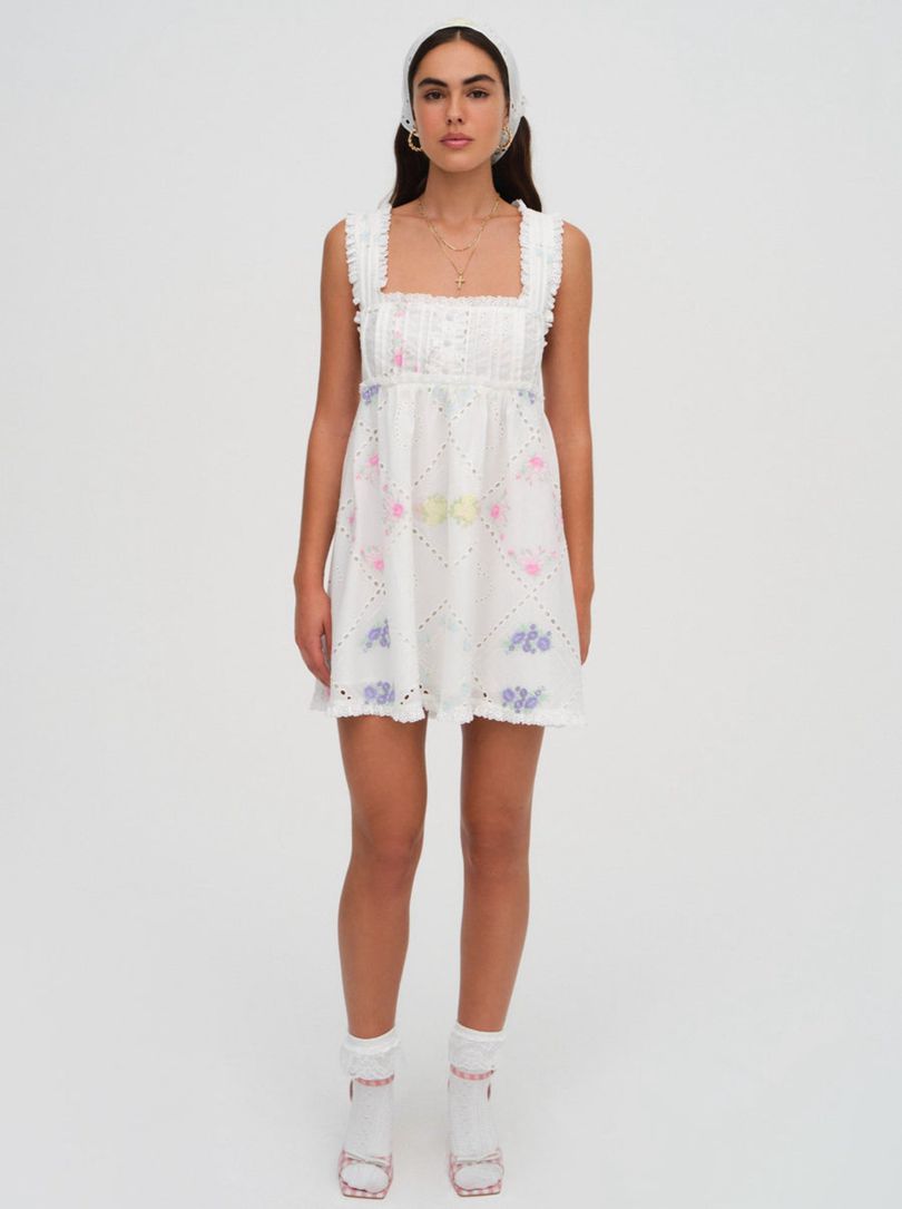 White For Love & Lemons Andrea Embroidered Mini Dress | US-GDBJ85693