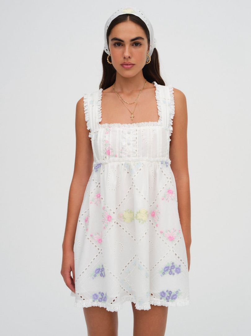 White For Love & Lemons Andrea Embroidered Mini Dress | US-GDBJ85693