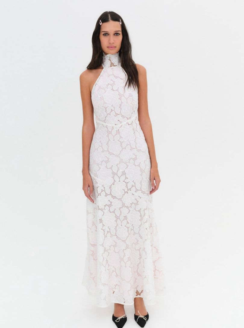 White For Love & Lemons Astoria Lace Maxi Dress | US-MJBI14680