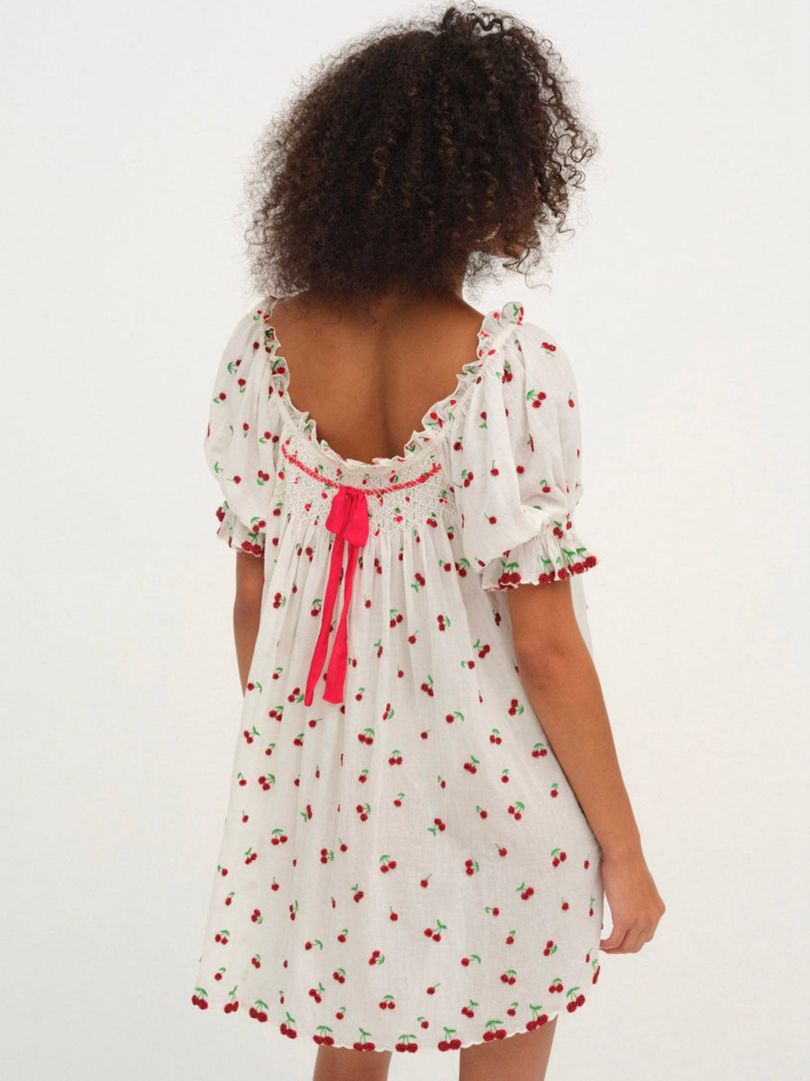 White For Love & Lemons Beaded Cherries Slip Dress | US-SDJX28356