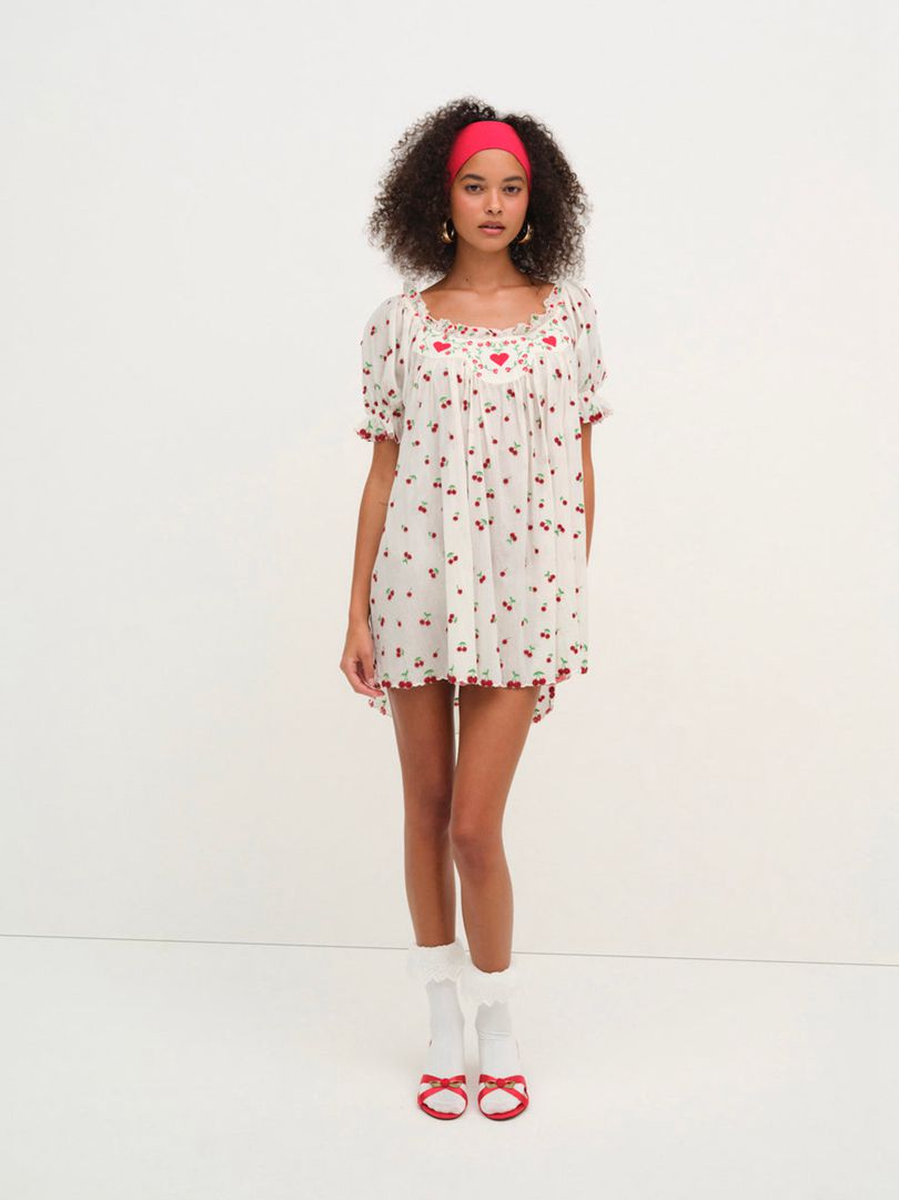 White For Love & Lemons Beaded Cherries Slip Dress | US-SDJX28356