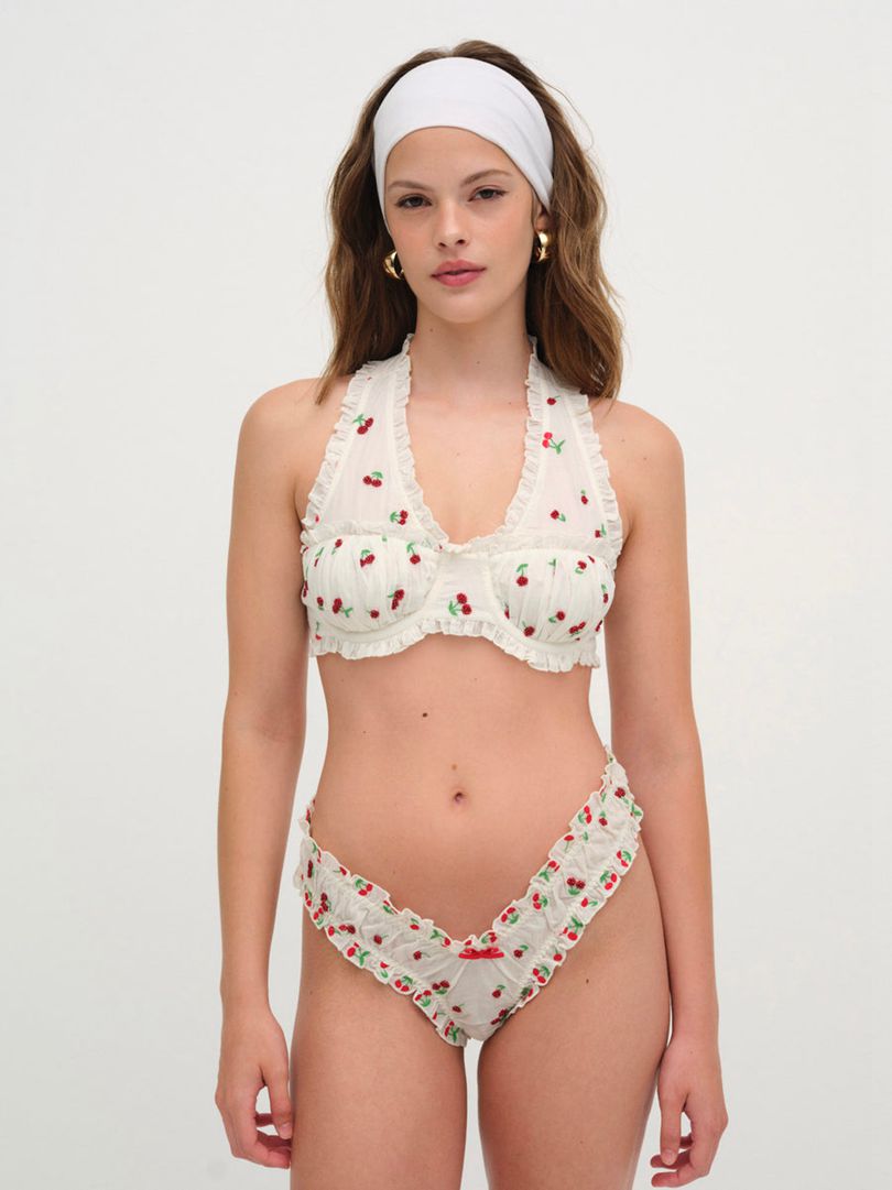 White For Love & Lemons Beaded Cherries Thong | US-TKLX21308