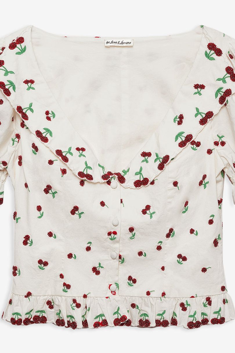 White For Love & Lemons Beaded Cherries Top | US-EOPG45312