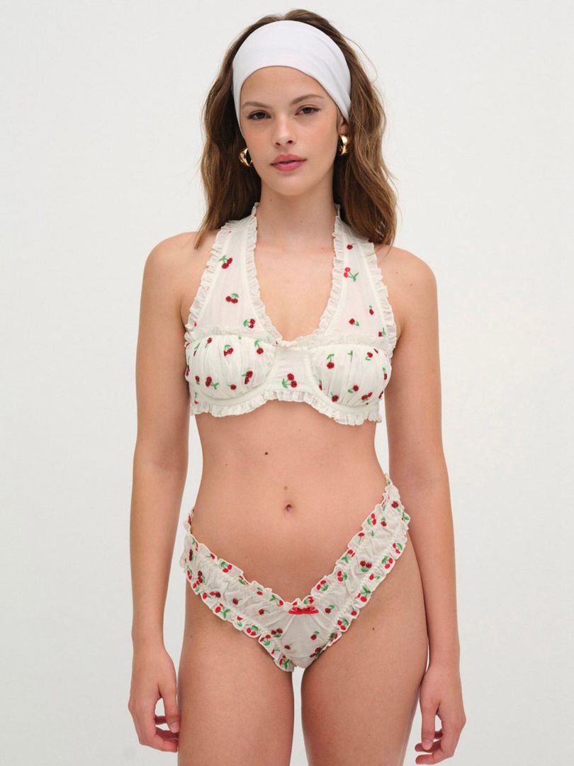 White For Love & Lemons Beaded Cherries Underwire Bra | US-CFOQ10634