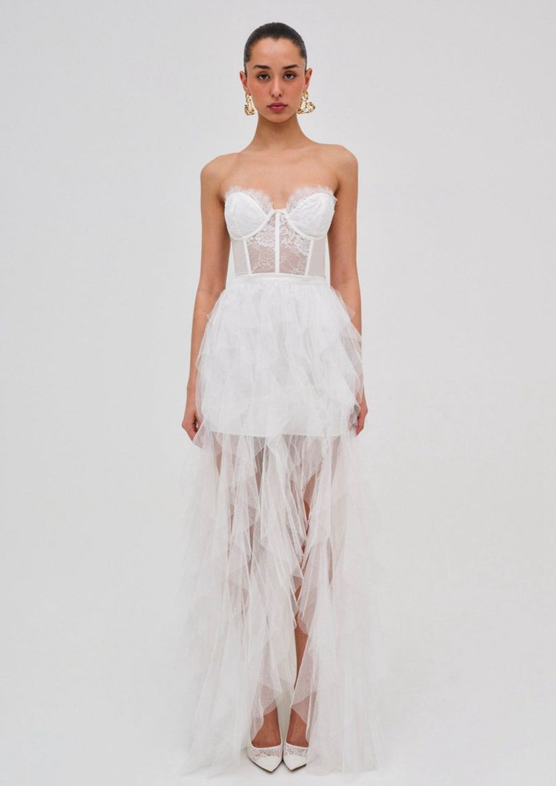 White For Love & Lemons Bustier Gown Maxi Dress | US-WHGO20135