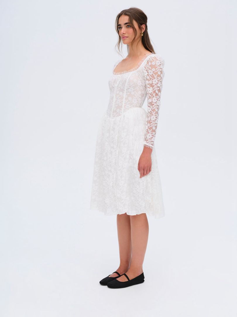 White For Love & Lemons Camdyn Midi Dress | US-VXYS59013