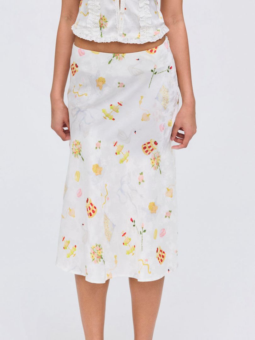 White For Love & Lemons Charlise Midi Skirt | US-SJZD25948