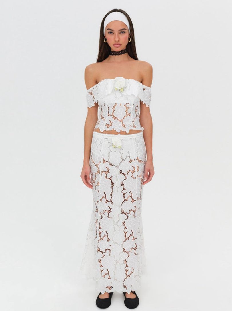 White For Love & Lemons Claudia Maxi Skirt | US-GYPE8791