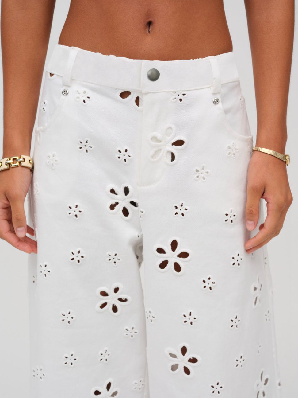 White For Love & Lemons Daisy Eyelet Baggy Jeans | US-ZMXL69874