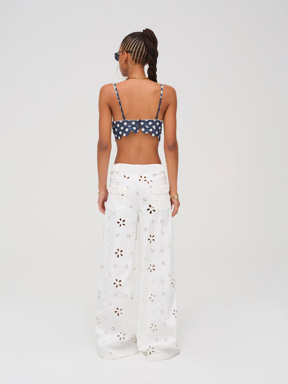 White For Love & Lemons Daisy Eyelet Baggy Jeans | US-ZMXL69874