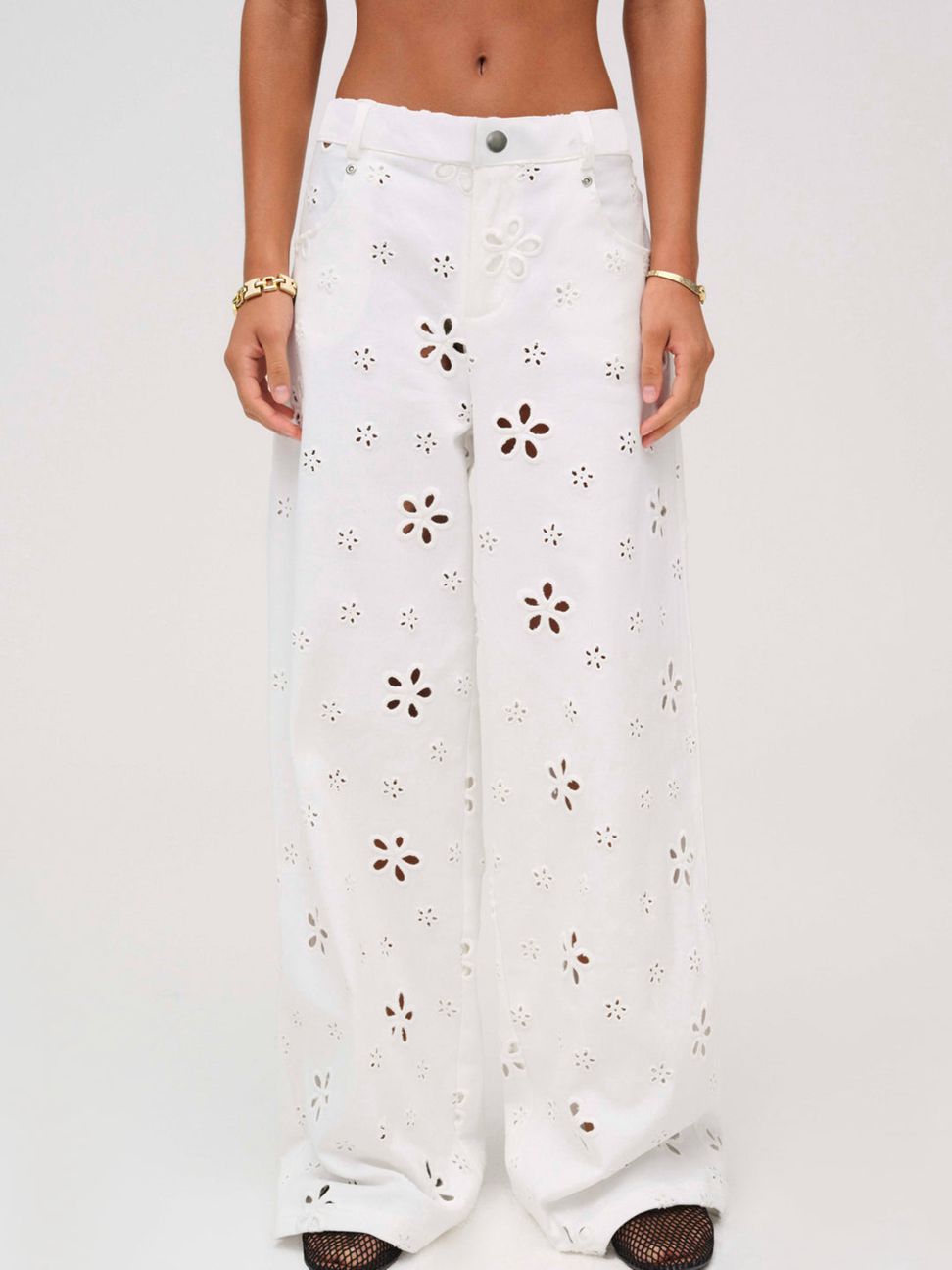 White For Love & Lemons Daisy Eyelet Baggy Jeans | US-ZMXL69874