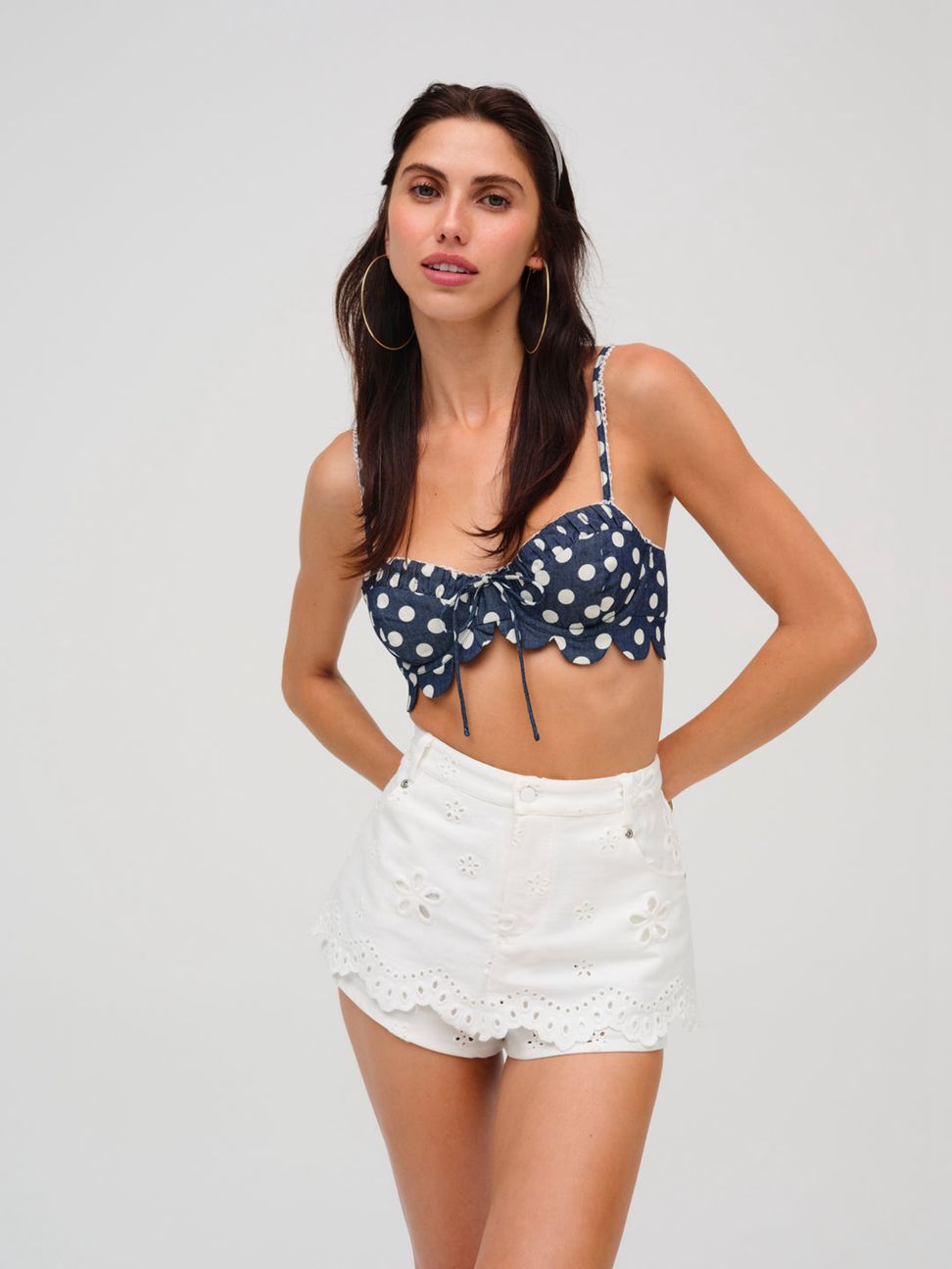 White For Love & Lemons Daisy Eyelet Denim Skirt | US-YFPA76532