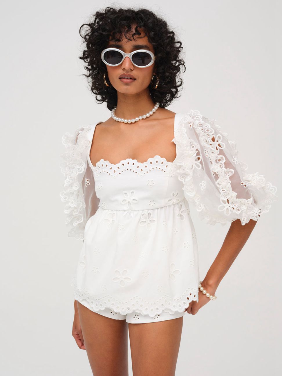 White For Love & Lemons Daisy Eyelet Top | US-APCH35981