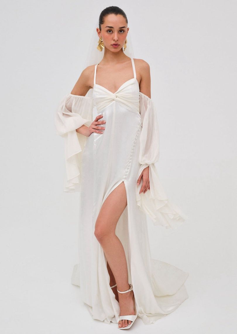 White For Love & Lemons Esme Bridal Gown Maxi Dress | US-VYAZ64920