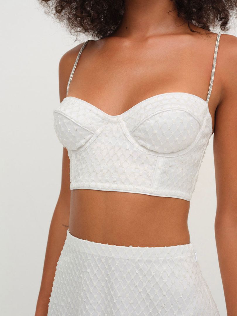 White For Love & Lemons Glitter Grid Bustier | US-OCAP17426