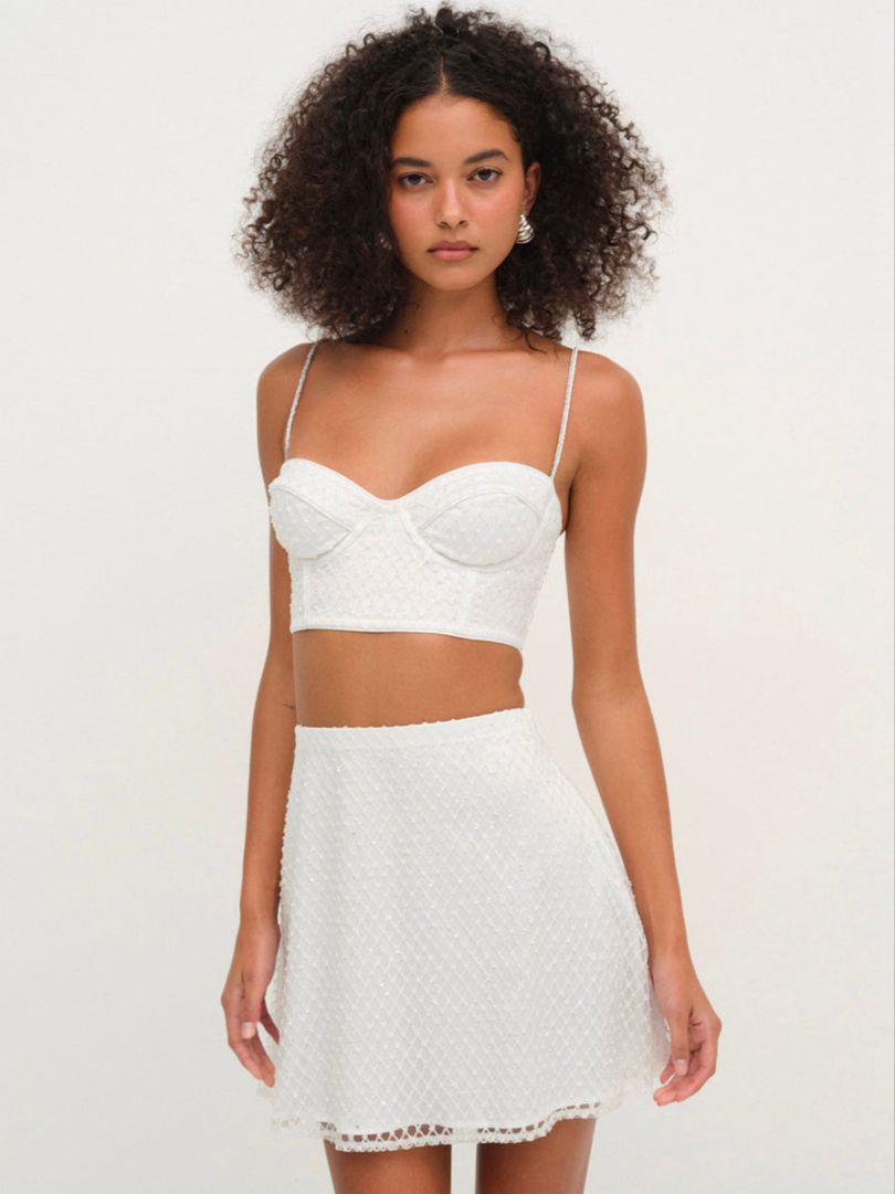 White For Love & Lemons Glitter Grid Bustier | US-OCAP17426