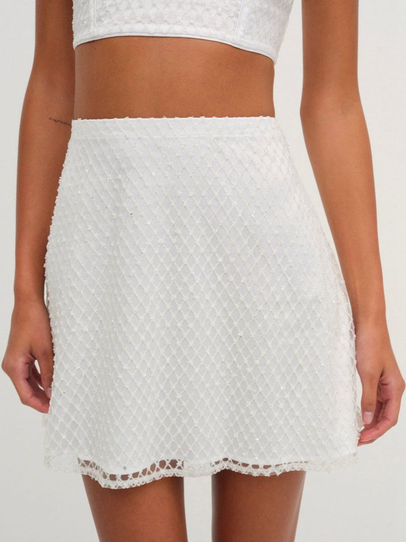 White For Love & Lemons Glitter Grid Mini Skirt | US-XKZQ80163