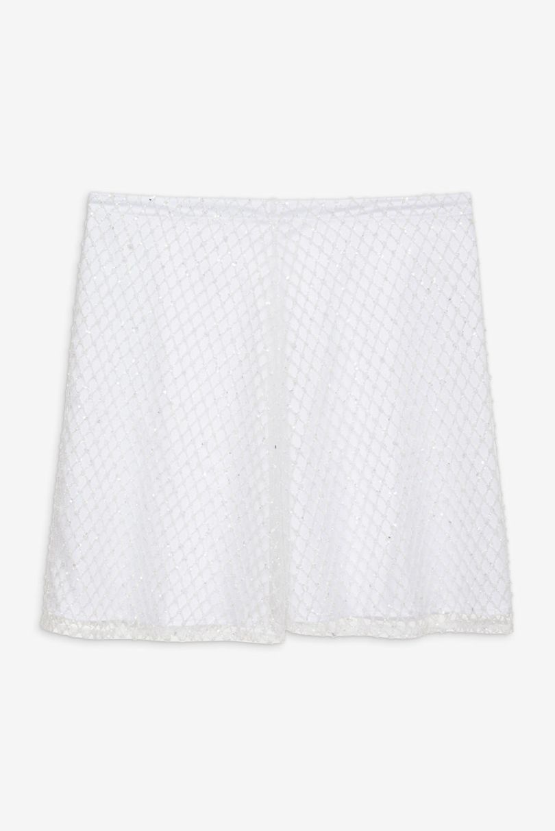 White For Love & Lemons Glitter Grid Mini Skirt | US-XKZQ80163